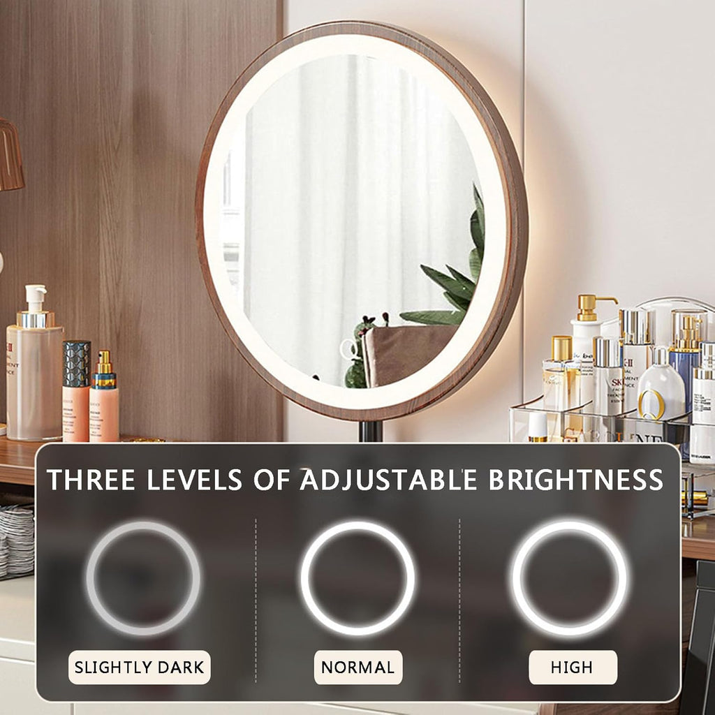 Solid Wood Vanity Set with 2 Drawers and Lighted Mirror Y80451