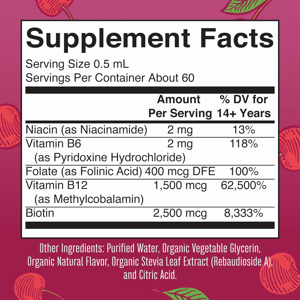 USDA Organic Vegan Vitamin B Complex Liquid Drops, Cherry Flavor, 1 fl oz / 30 ml E110427