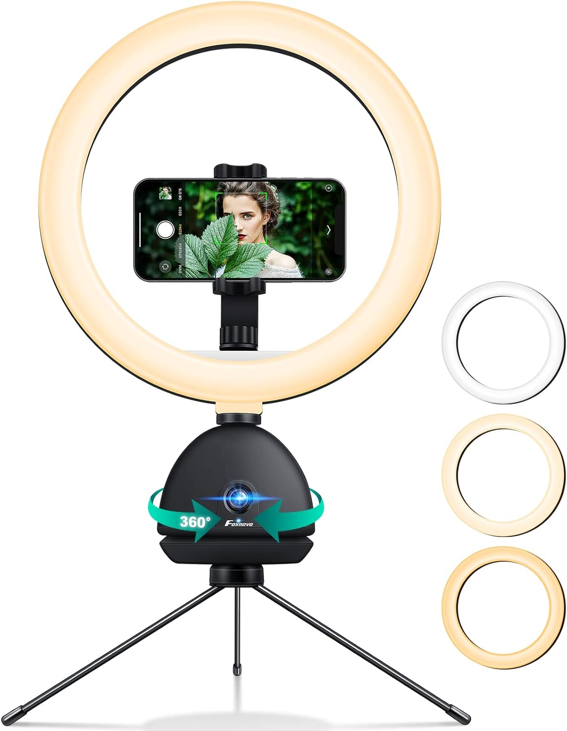 Auto Face Tracking Phone Holder with 10'' Selfie Ring Light and Tripod Stand T810