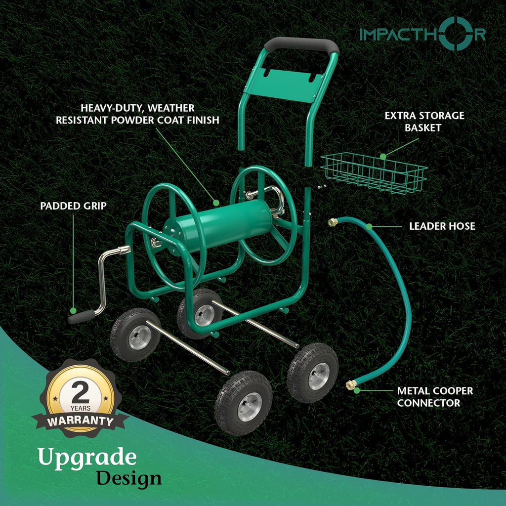 Garden Hose Reel Cart with Wheels, Heavy Duty, Waterproof Cover D765646