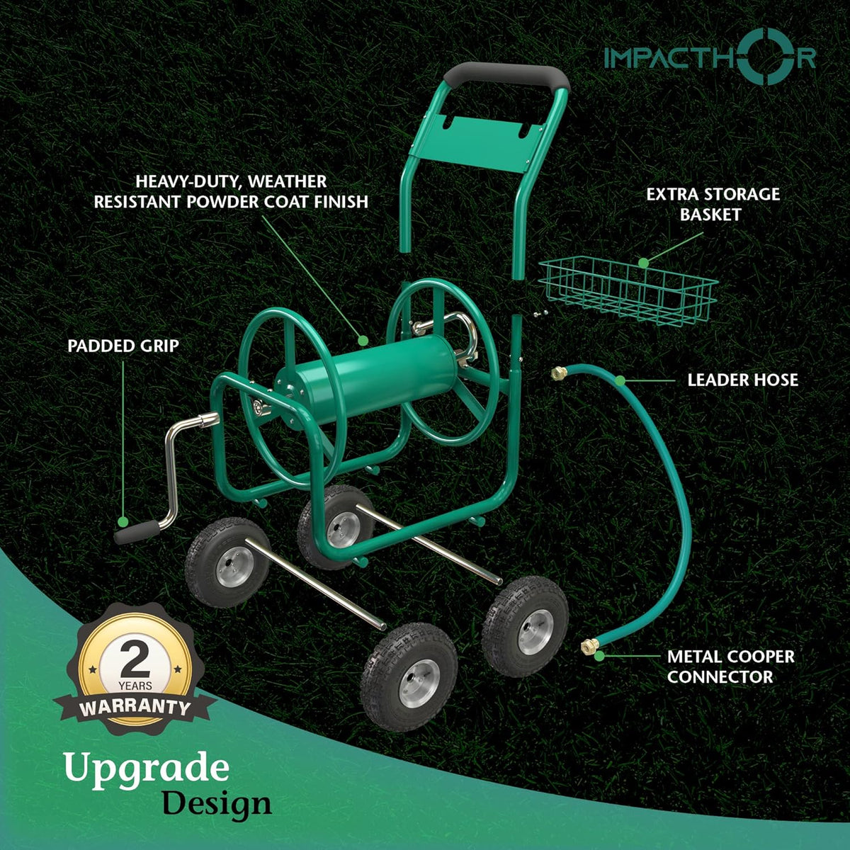 Garden Hose Reel Cart with Wheels, Heavy Duty, Waterproof Cover D765646