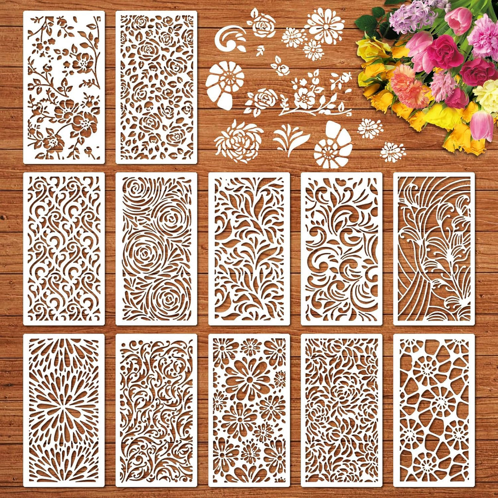 12 Pieces Reusable Flower Stencils C229577
