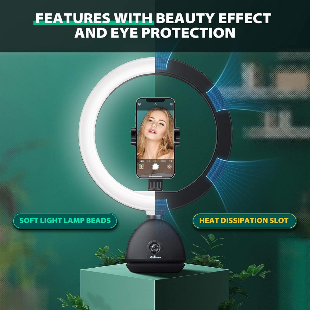 Auto Face Tracking Phone Holder with 10'' Selfie Ring Light and Tripod Stand T810