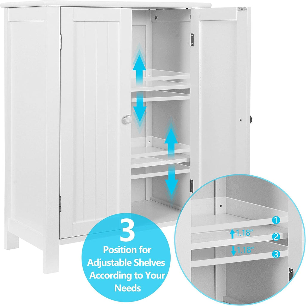 White Bathroom Floor Storage Cabinet with Adjustable Shelf K11803