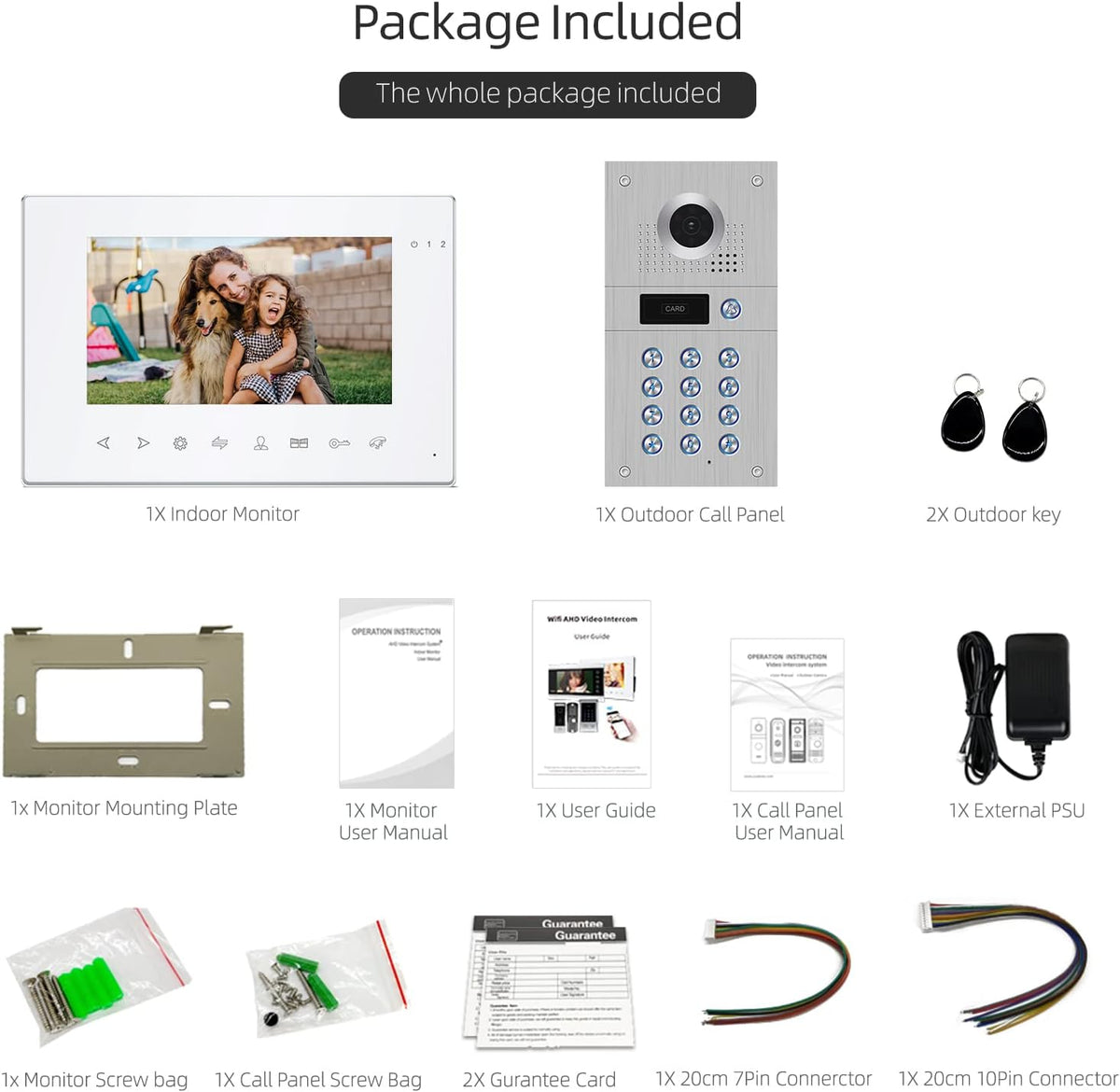 7 Inch Wired Video Doorbell 960P Camera IP65 Waterproof P25702