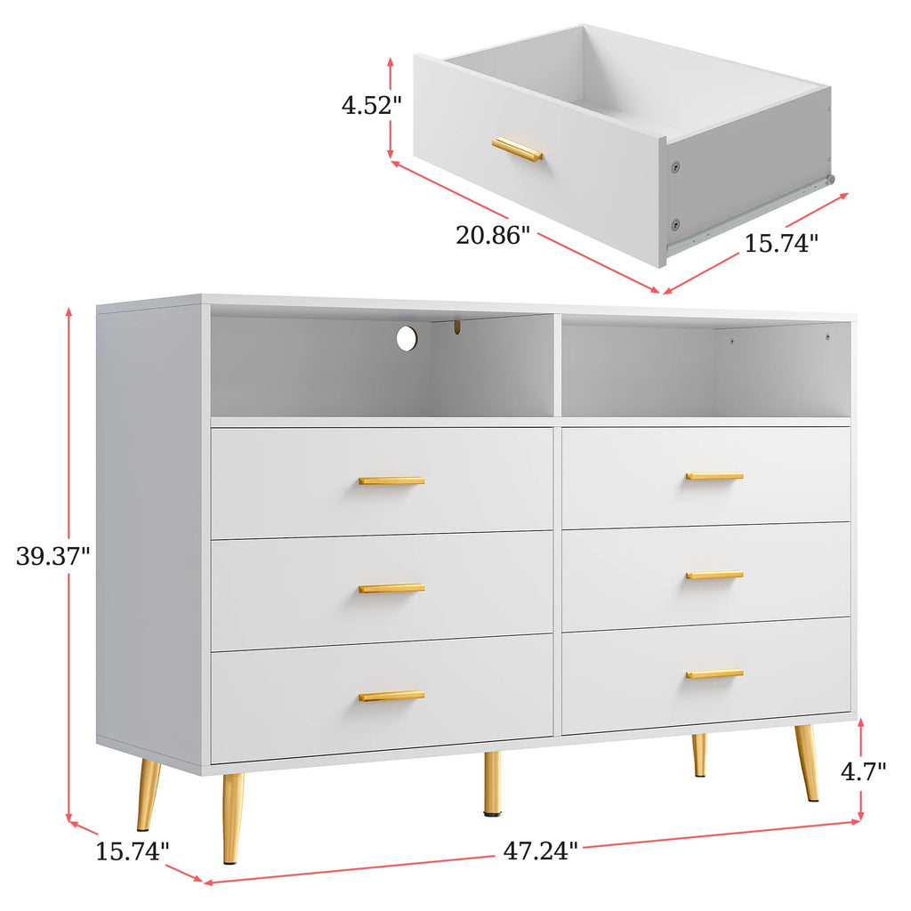 White 6 Drawer Dresser with LED Lights K619391