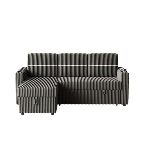 Corduroy Upholstered L-Shaped Sleeper Sectional Sofa Bed with Storage Chaise A41651