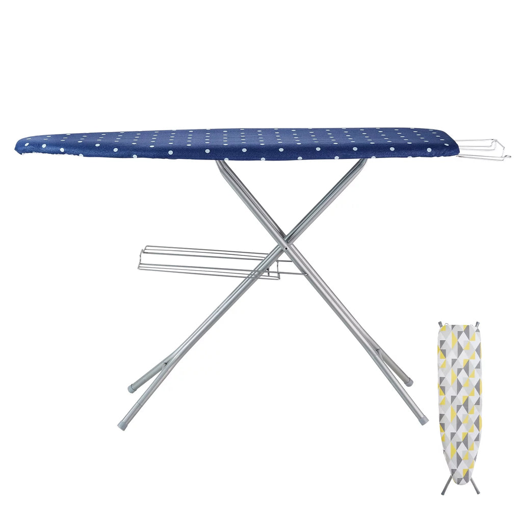 55"x15" Ironing Board with Bottom Storage Tray, 4 Layers, 10 Adjustable Heights, 100% Cotton Cover C5737