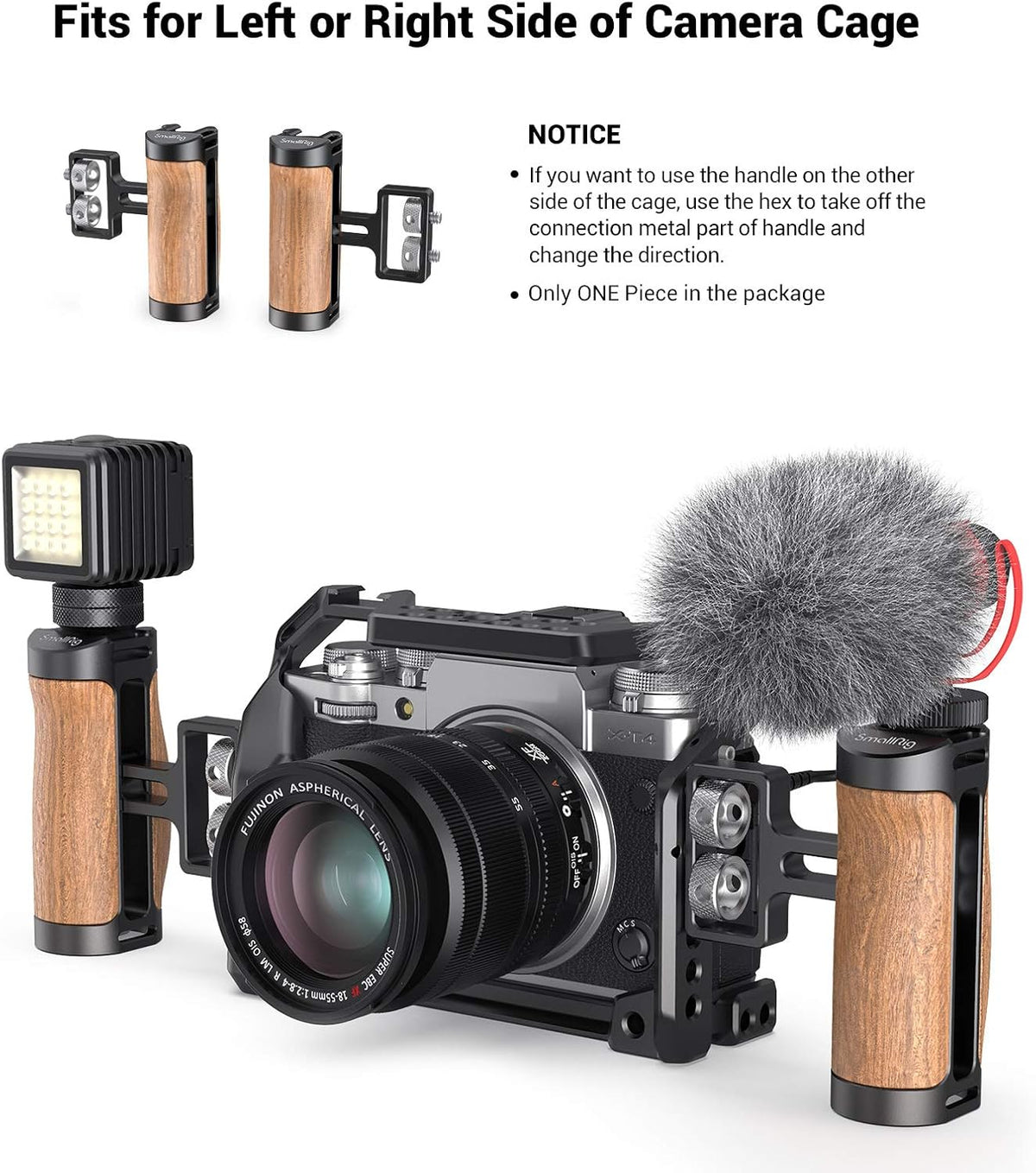 Wooden Mini Handle Side Handgrip with 1/4-20 Screws J933