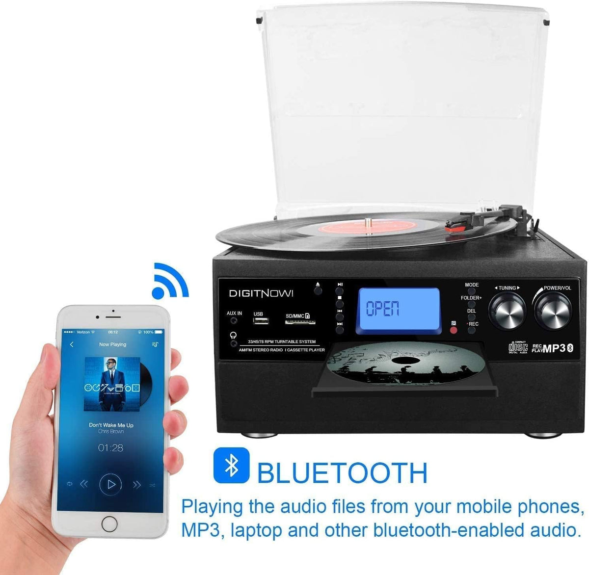 Bluetooth Record Player Turntable with Stereo Speaker L96560