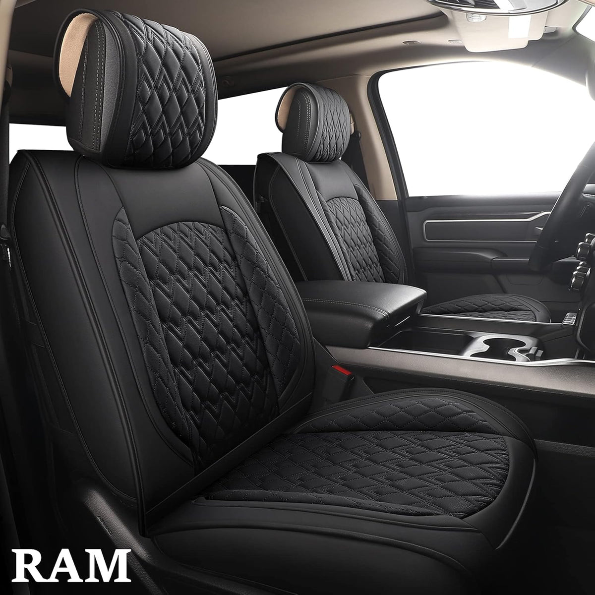 Black 2 Pcs Waterproof Synthetic Leather Car Seat Covers G67500
