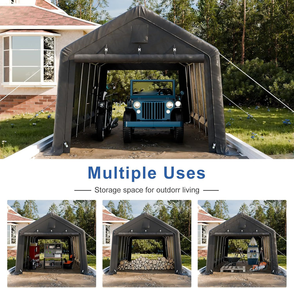 12x20ft All-Steel Metal Frame Carport with Windows R430