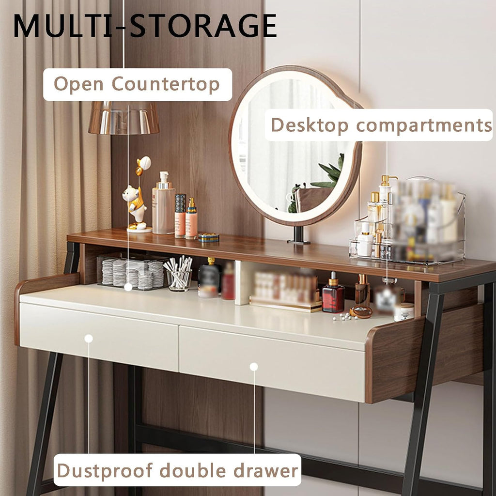 Solid Wood Vanity Set with 2 Drawers and Lighted Mirror Y80451