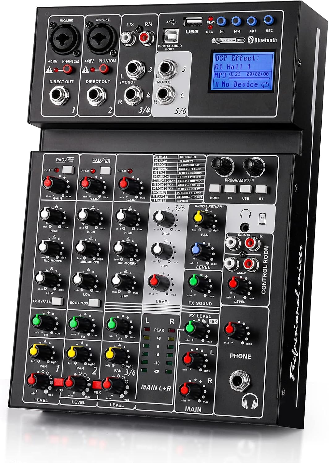 6 Channel Sound Mixer with USB MP3 Wireless Input 48V Phantom Power U363079