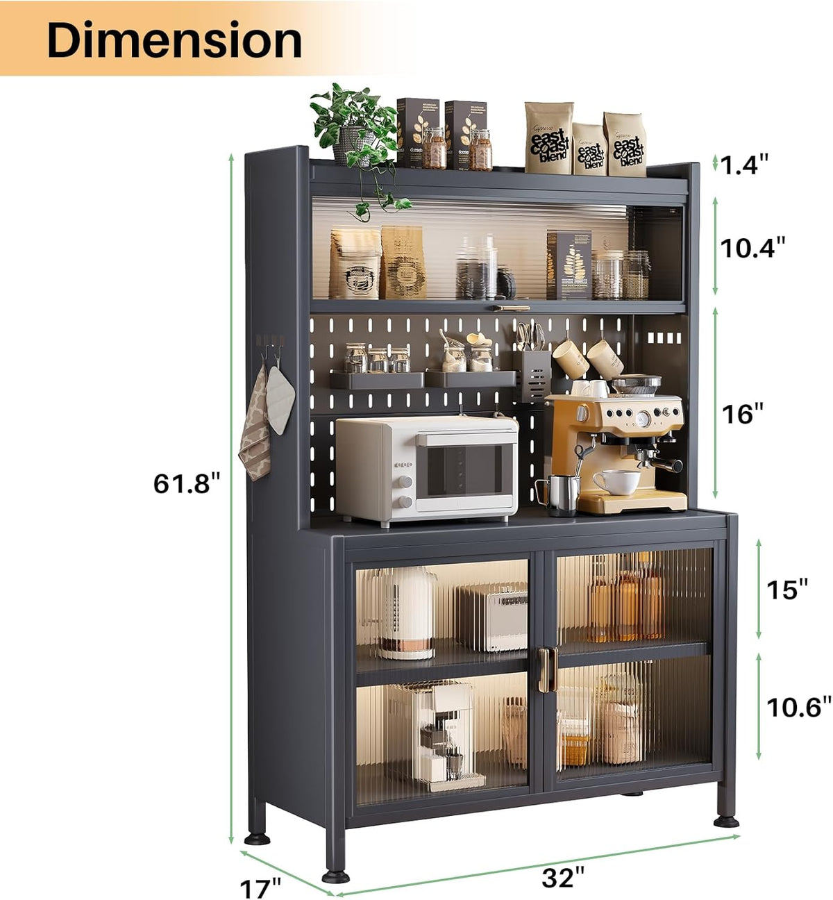 5-Tier Grey Bakers Rack with Cabinet K2364