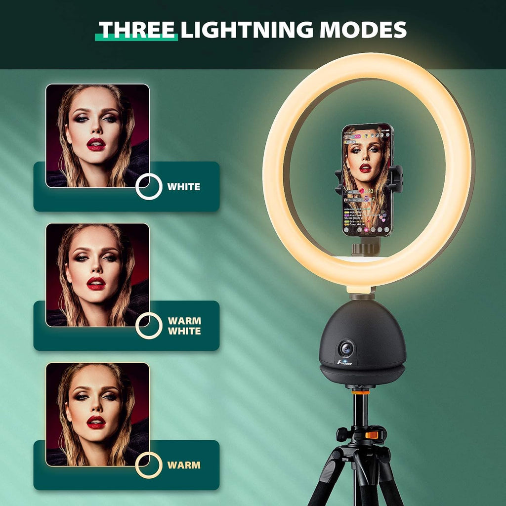 Auto Face Tracking Phone Holder with 10'' Selfie Ring Light and Tripod Stand T810