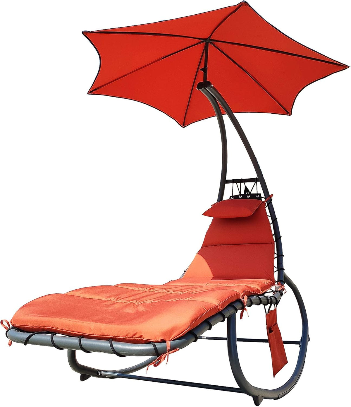 Orange Hanging Chaise Lounge Chair with Cushion, Pillow, Canopy, Stand, Storage Pouch Q87042