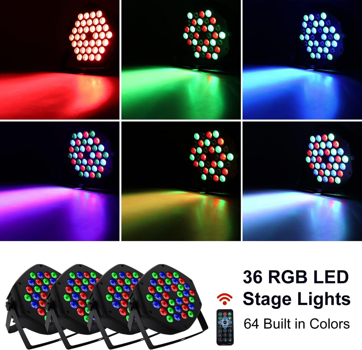 4 Pack 36 RGB LED Stage Par Lights E301947