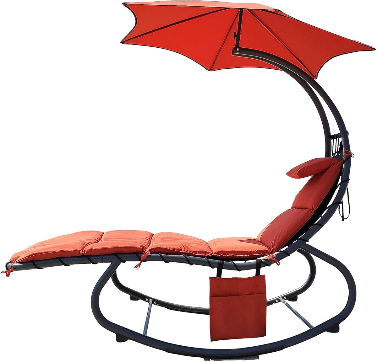 Orange Hanging Chaise Lounge Chair with Cushion, Pillow, Canopy, Stand, Storage Pouch Q87042