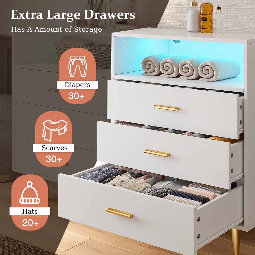 White 6 Drawer Dresser with LED Lights K619391