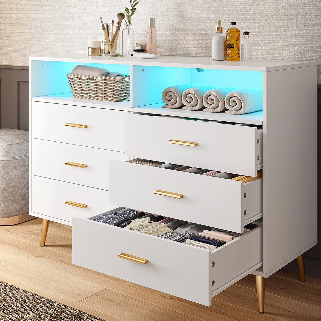 White 6 Drawer Dresser with LED Lights K619391