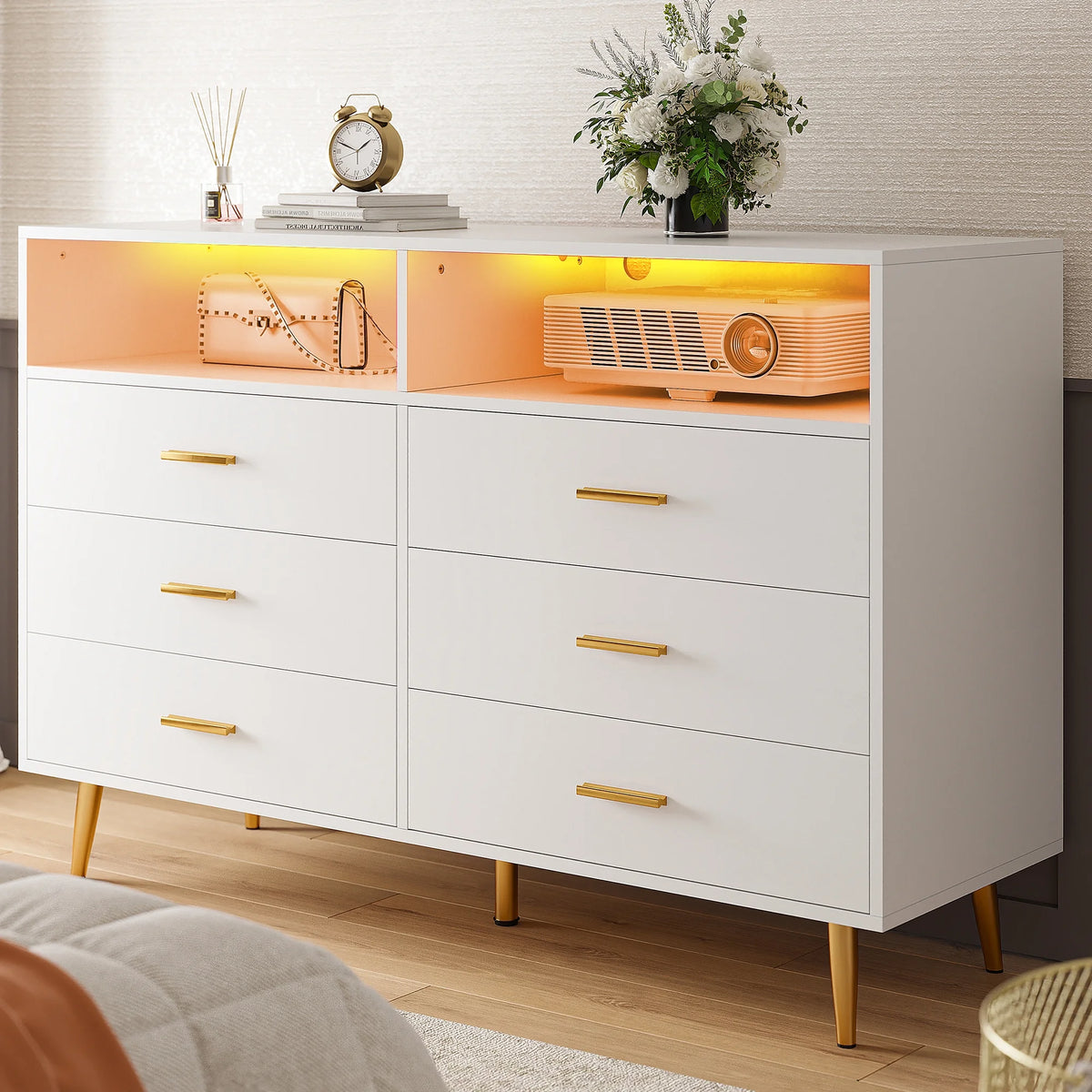White 6 Drawer Dresser with LED Lights K619391