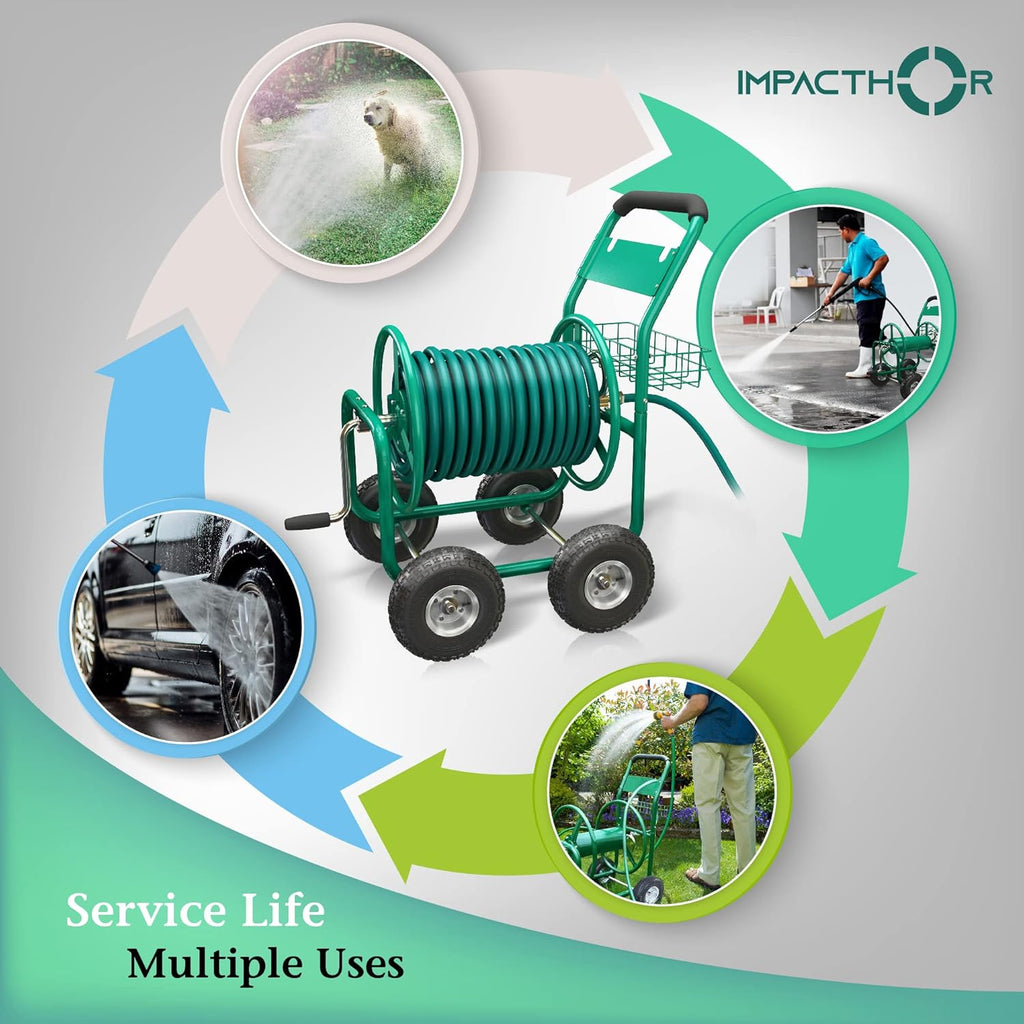 Garden Hose Reel Cart with Wheels, Heavy Duty, Waterproof Cover D765646