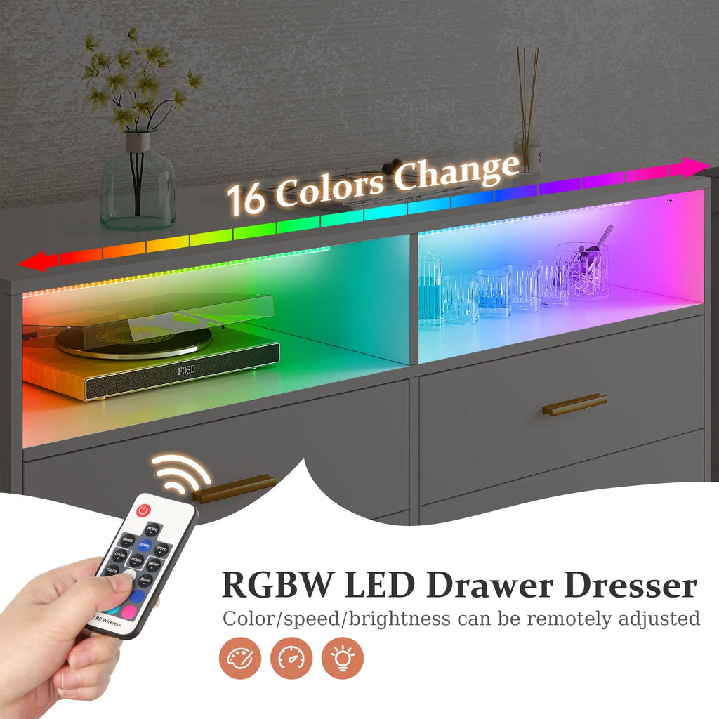 White 6 Drawer Dresser with LED Lights K619391