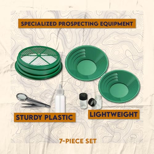 11-Piece Gold Panning Kit with Pans, Sieves, Tweezers, Glass Bottles, Sand Magnet L69047
