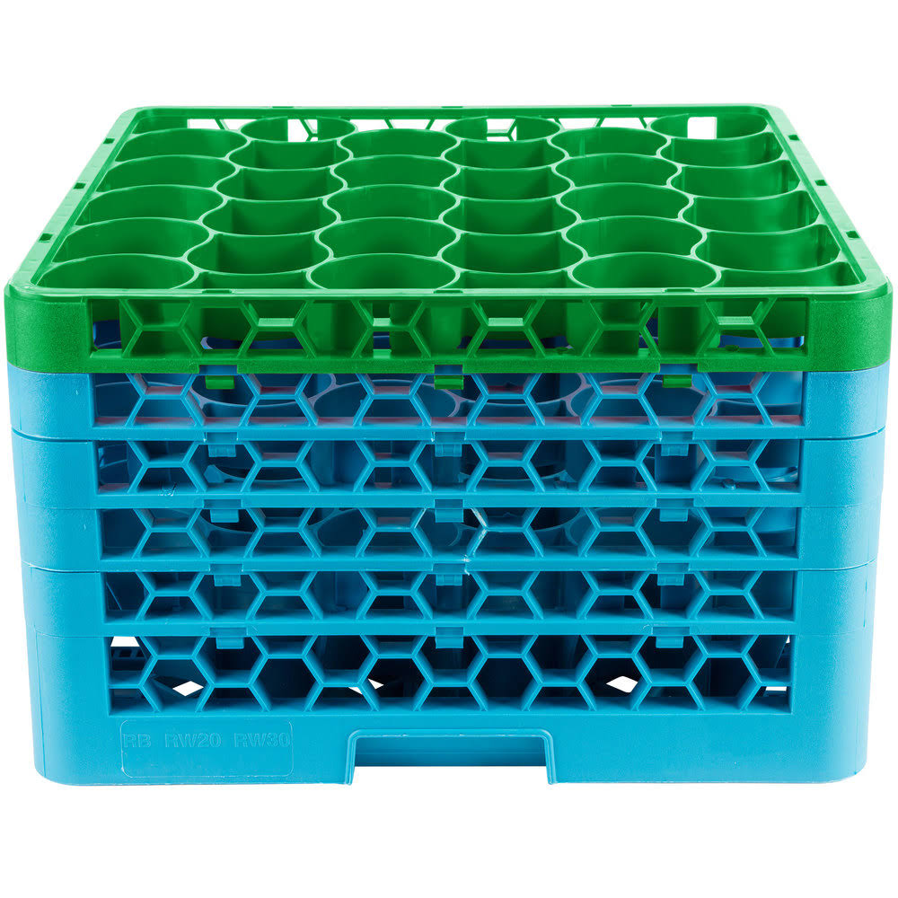 Green 30 Compartment Glass Rack with 5 Extenders K3427