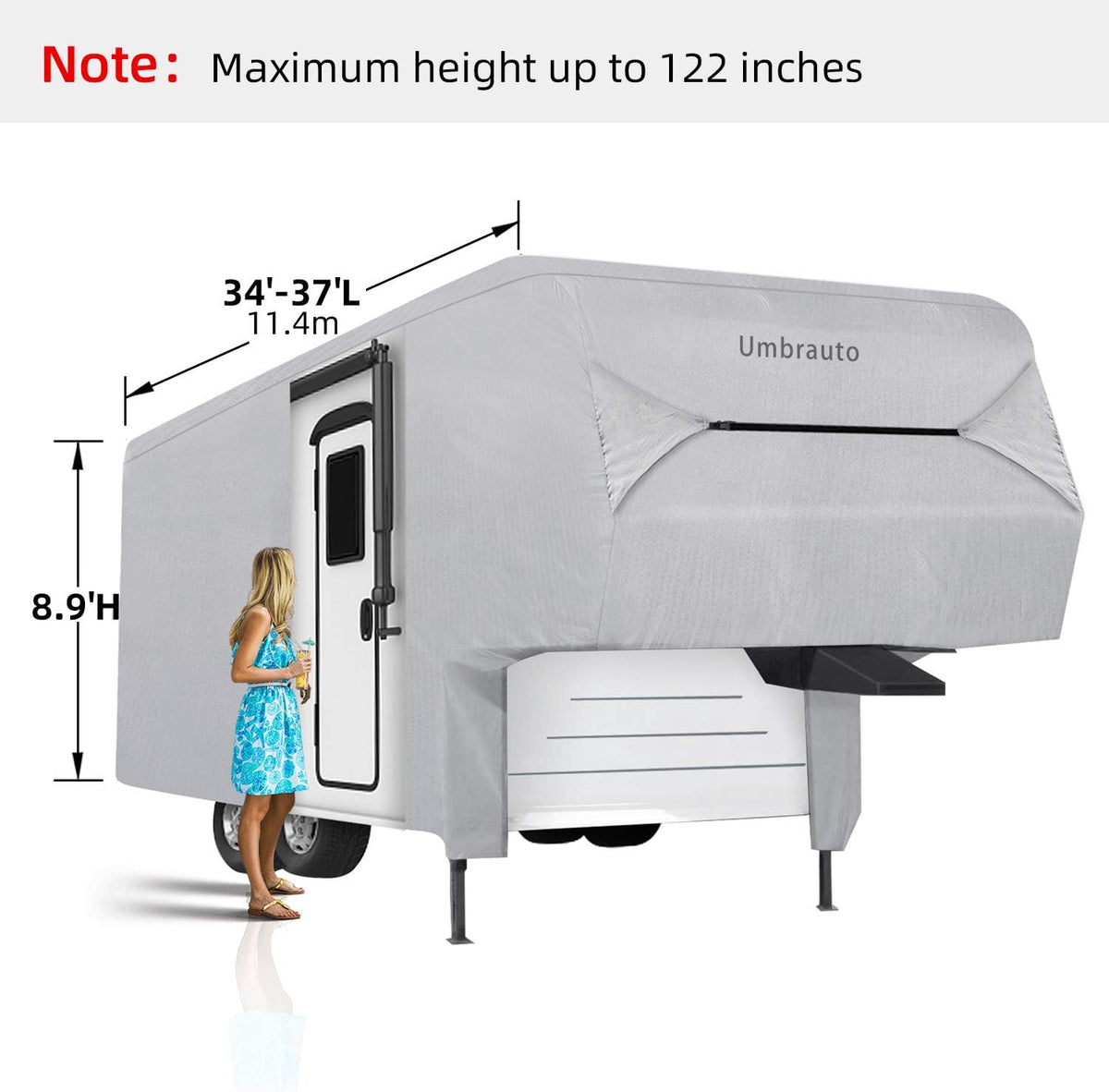 5th Wheel RV Cover 3 Layers Waterproof Breathable Gray V788