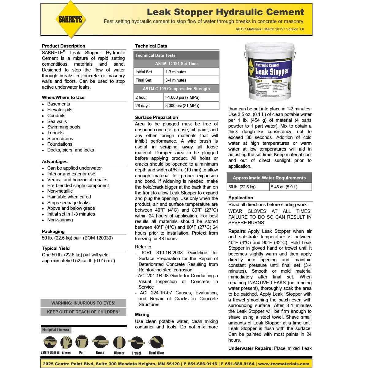 Gray Hydraulic Cement 50 lb Pail Z18896