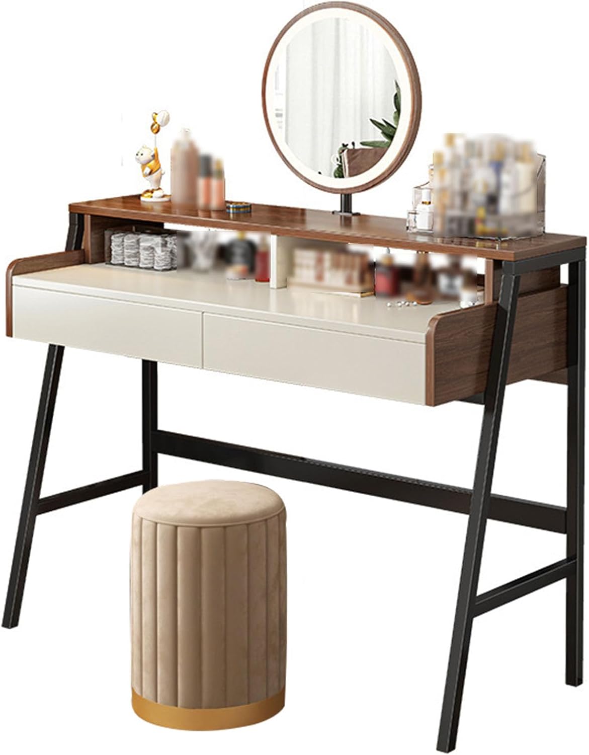 Solid Wood Vanity Set with 2 Drawers and Lighted Mirror Y80451