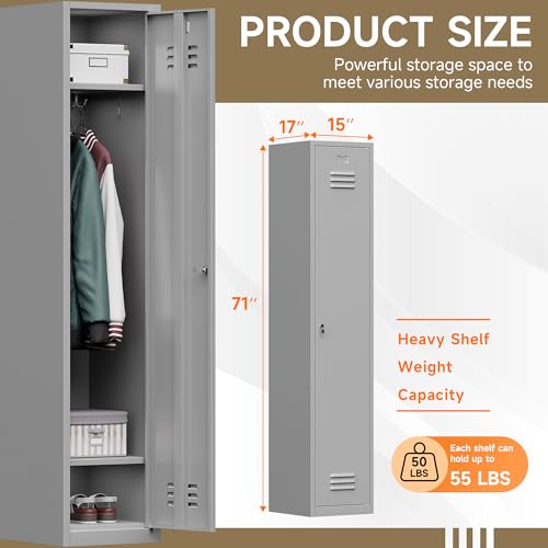 71" Tall Grey Steel Lockable Metal Locker P1375