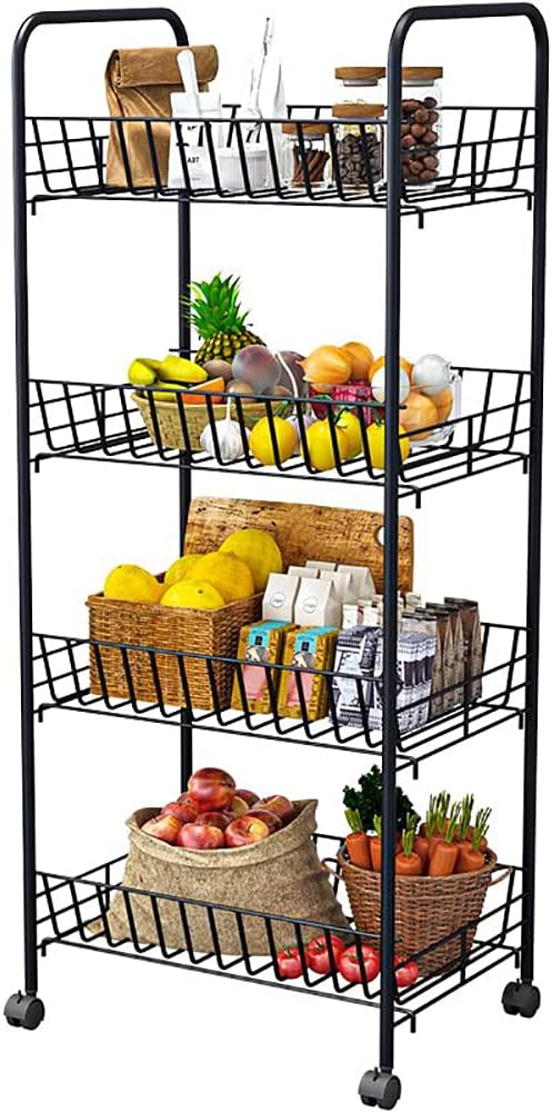 Black 4-Tier Rolling Kitchen Storage Cart M4271