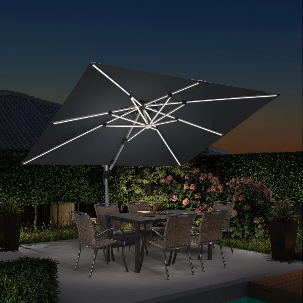 9 x 12 ft LED Cantilever Patio Umbrella Grey H944