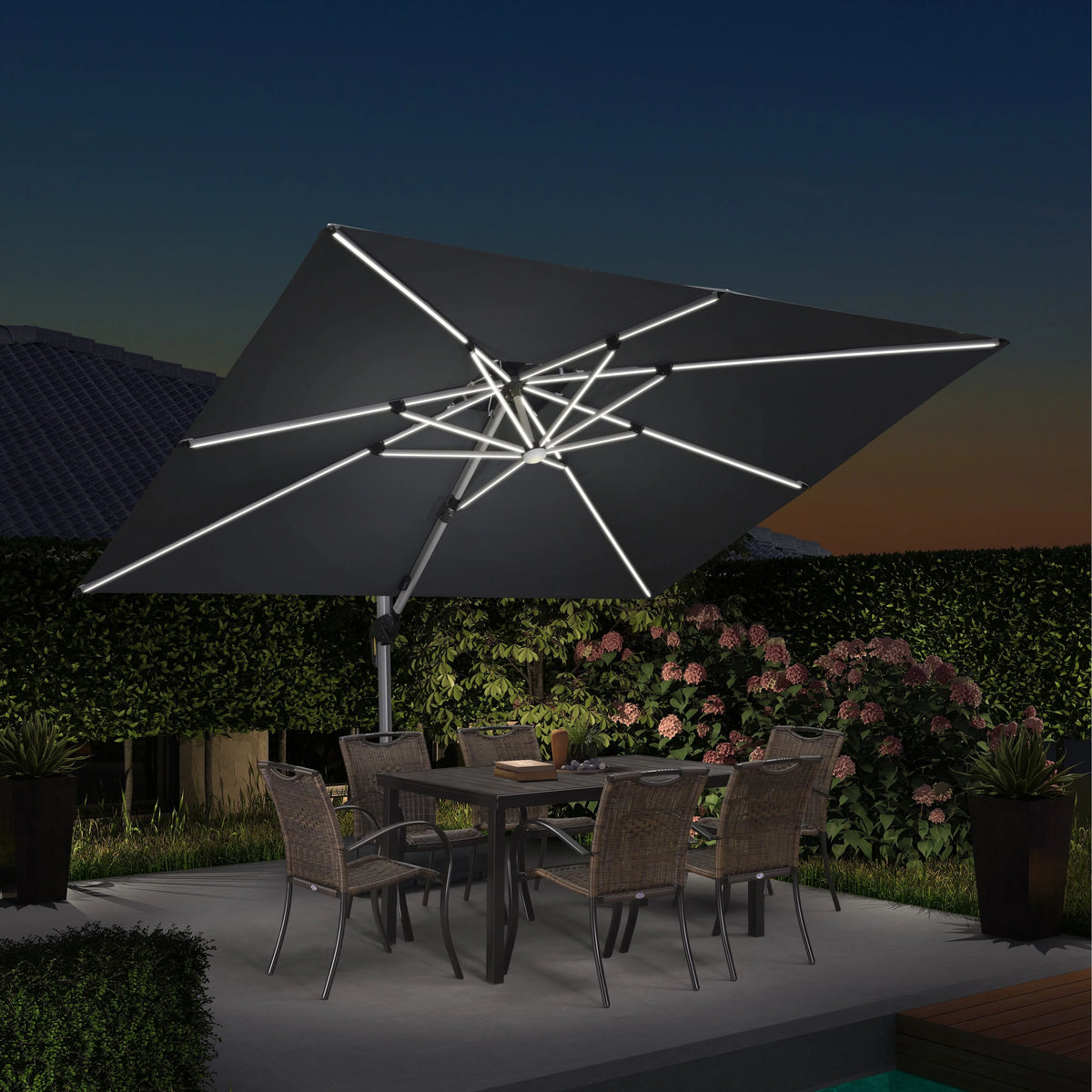 9 x 12 ft LED Cantilever Patio Umbrella Grey H944