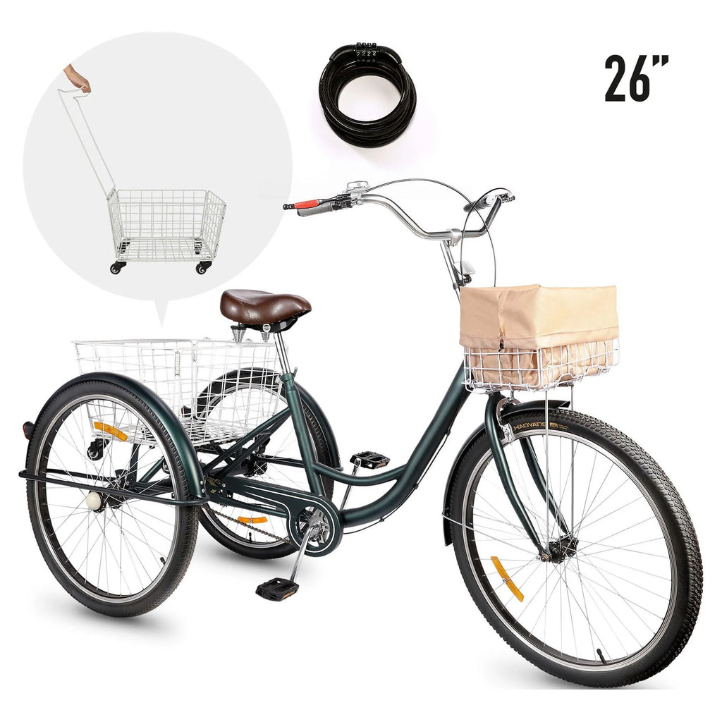24 Inch Single Speed Adult Tricycle 3 Wheels Cruiser Bike with Removable Wheeled Basket L9180