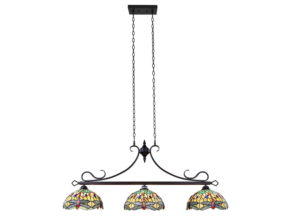 Dragonfly Tiffany-Style Dark Bronze 3 Light Island Pendant 48" Wide X805