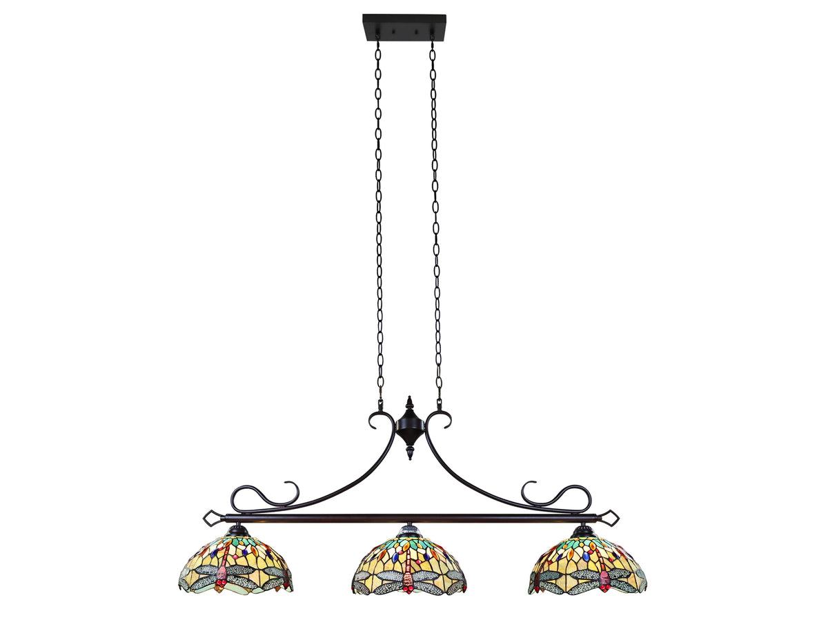 Dragonfly Tiffany-Style Dark Bronze 3 Light Island Pendant 48" Wide X805