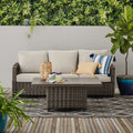 Brown Wicker Sofa and Adjustable Height Table Set Q69905