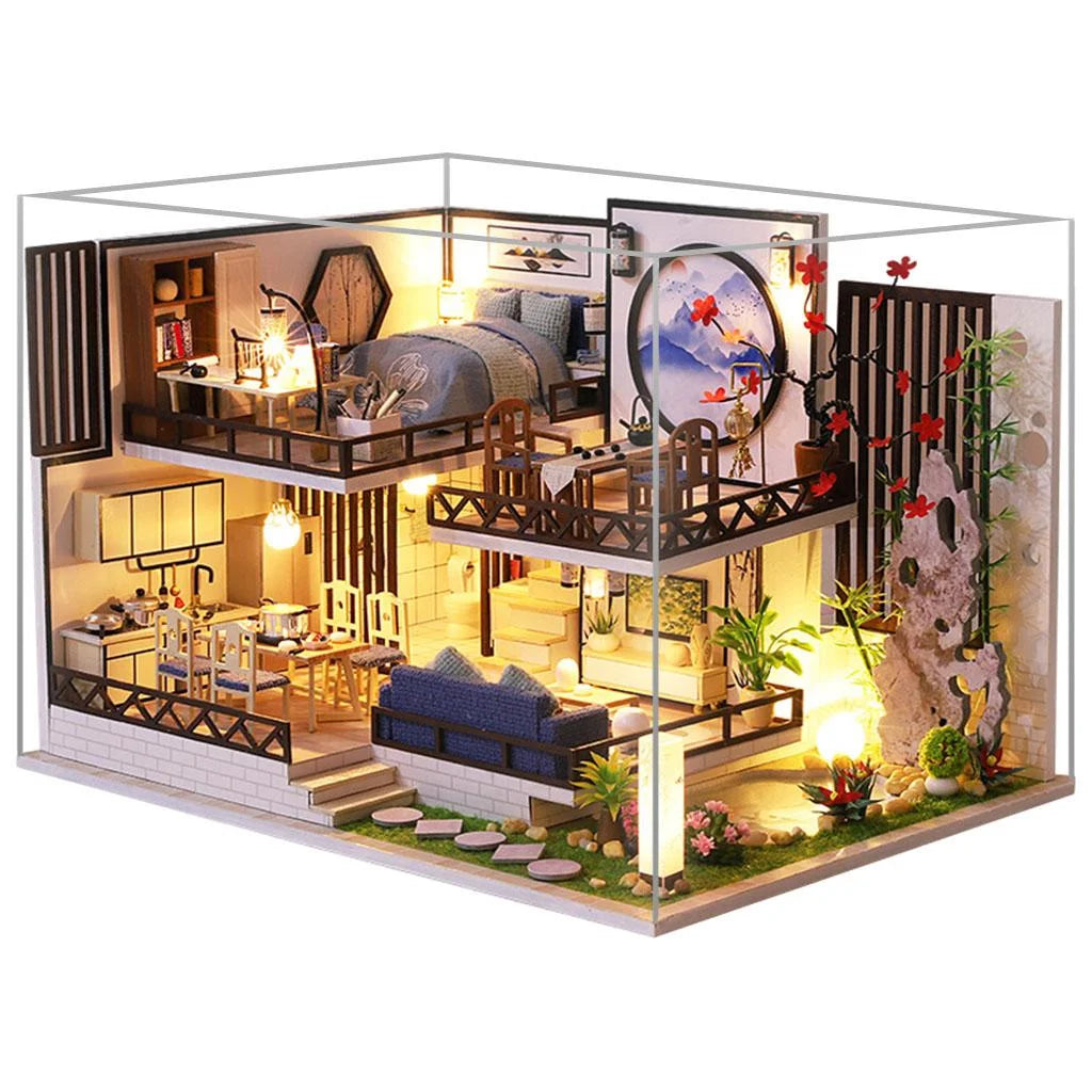 Miniature Wood Dollhouse with Furniture and Dustproof Cover X6273