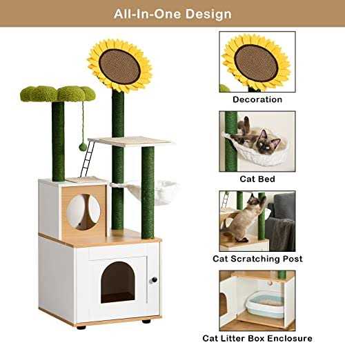 Cat Tree with Litter Box Enclosure and Scratching Posts R508759