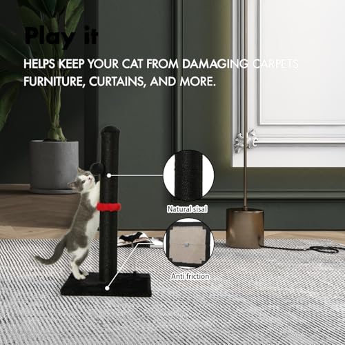 Beige Sisal Cat Scratching Post with Hanging Ball D267968