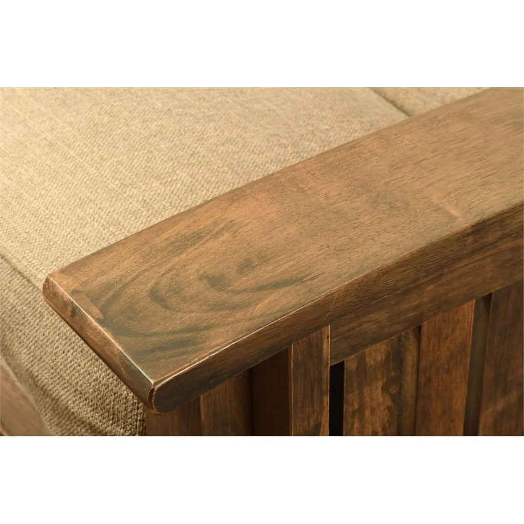 Walnut Futon with Drawers and Suede Blue Mattress C476642