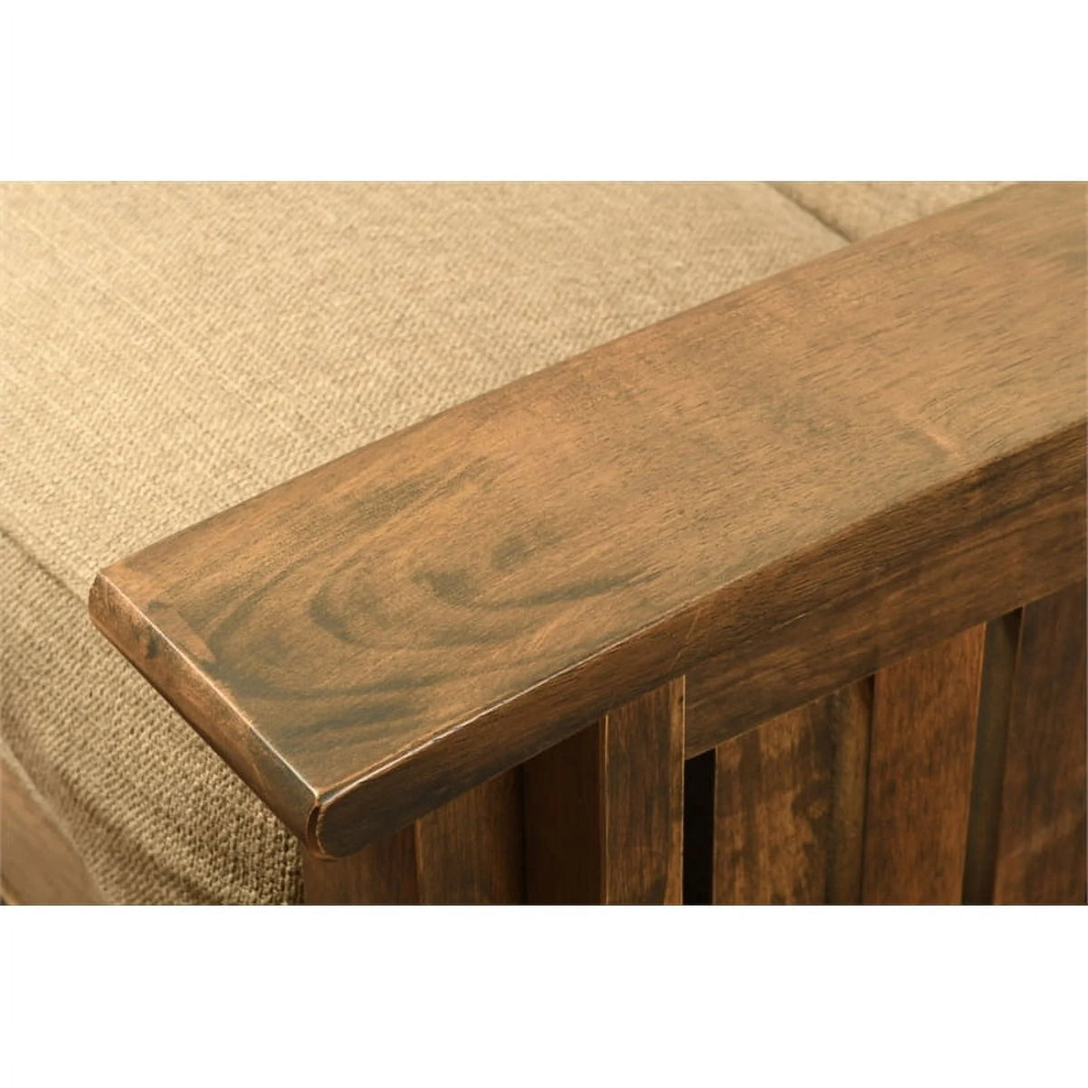 Walnut Futon with Drawers and Suede Blue Mattress C476642