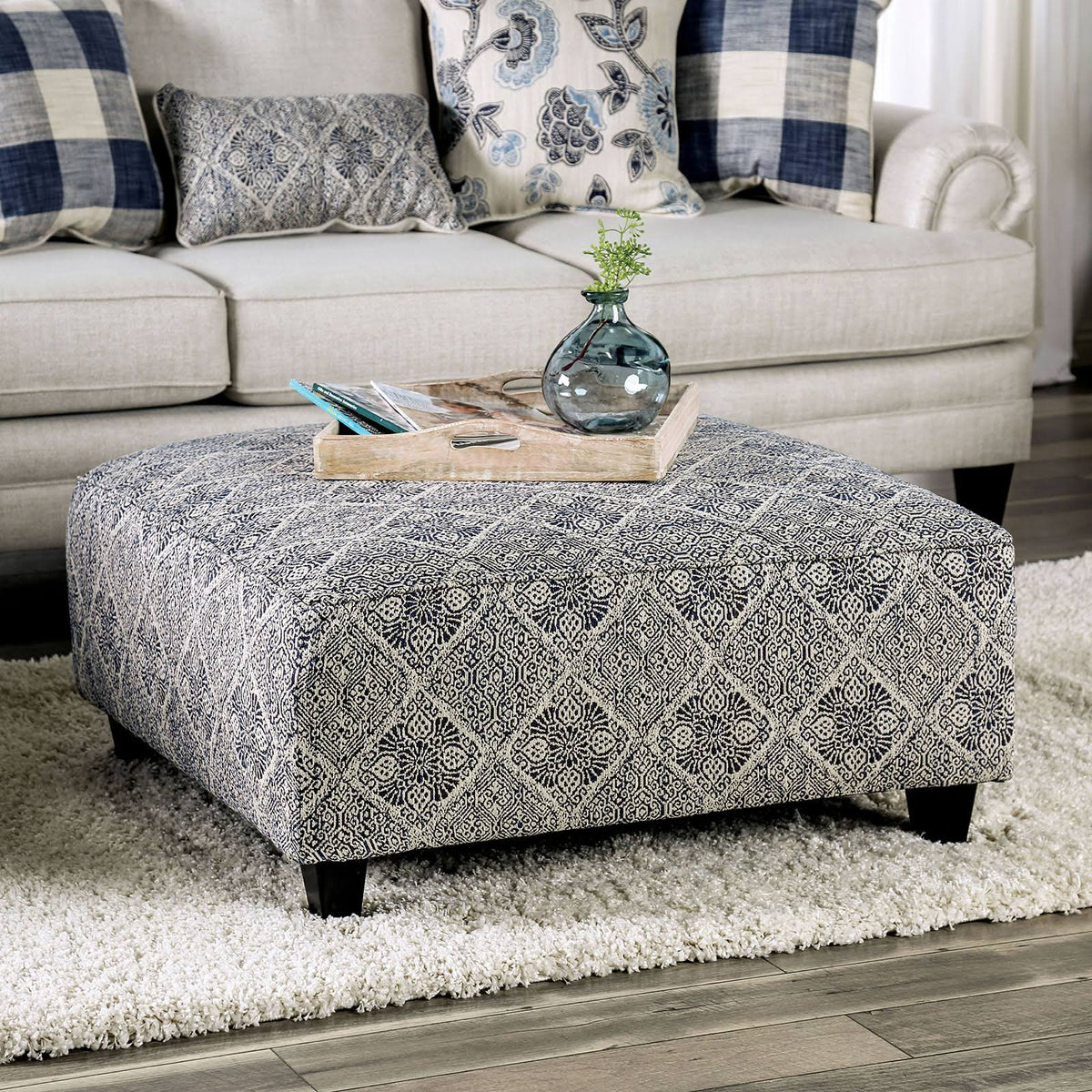 Ivory Navy Ottoman G75554