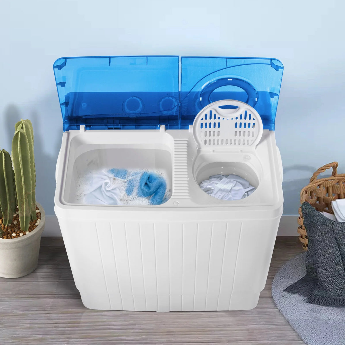 Semi-automatic Twin Tub Washing Machine, 26Lbs, White&Blue V351