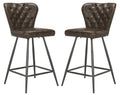 Leather Tufted Swivel Counter Stool in Brown - Set of 2 P628
