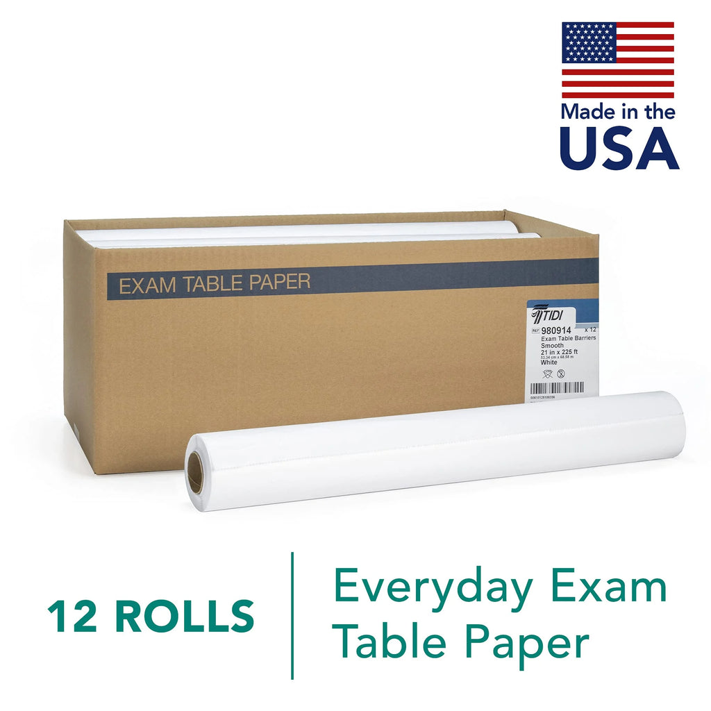 White Exam Table Paper, 21" Width, 225' Length, Pack of 12 A7321